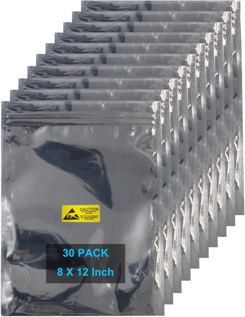 Zoolfix Antistatic Bags,30pcs Resealable ESD Bags 8x12inches with Labels for GPU Hard Drive SSD HDD and Electronic Device (Ziplock-8X12-30pc) - Image 1